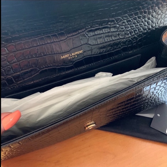 YSL “KATE MONOGRAM CROCODILE EMBOSSED TASSEL CLUTCH” - Picture 2 of 7